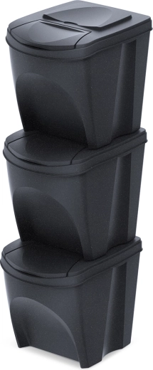Sada 3 triediacich košov Sortibox Eco Wood 3×25 l – antracit