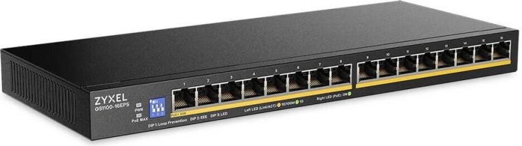 Zyxel gigabitový neriadený switch GS1100-16EPS s PoE (16 portov)