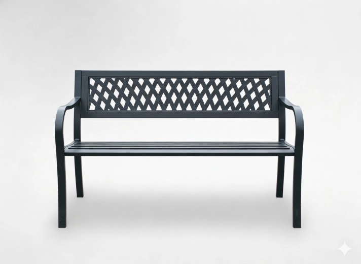 Záhradná kovová lavica 125 × 53 × 77 cm s mrežovaným operadlom