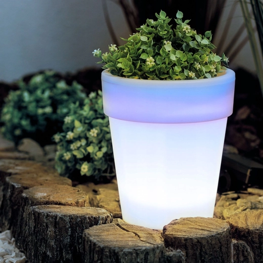 Solárny svietiaci kvetináč so 4 studenými bielymi LED, 16,5 × 19 cm