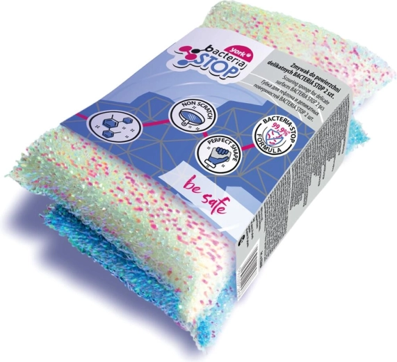 Čistiace hubky Bacteria Stop na jemné povrchy 11,5 × 7 × 3 cm, 2 ks