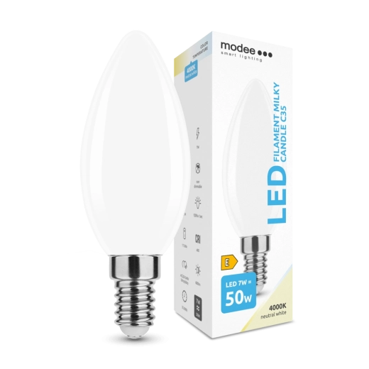 Modee Smart Lighting LED sviečka E14 7 W neutrálna biela mliečne sklo