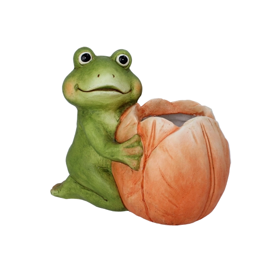 Záhradný kvetináč žaba s kvetom