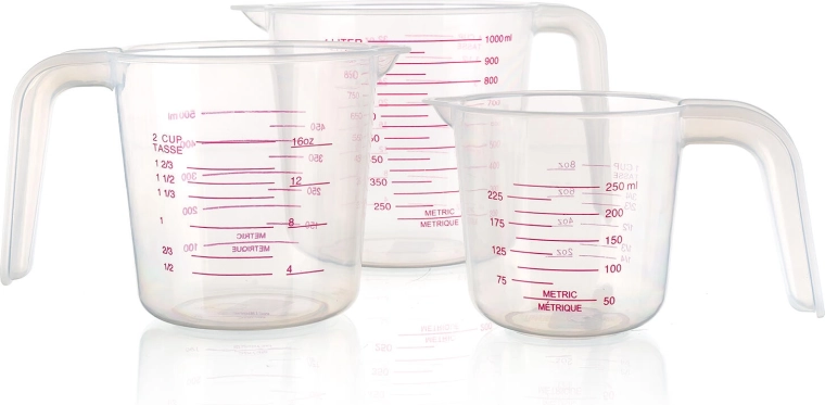 Súprava odmeriek ACCASA, 3 diely (0,25 l + 0,5 l + 1 l) – transparentný plast s výlevkou