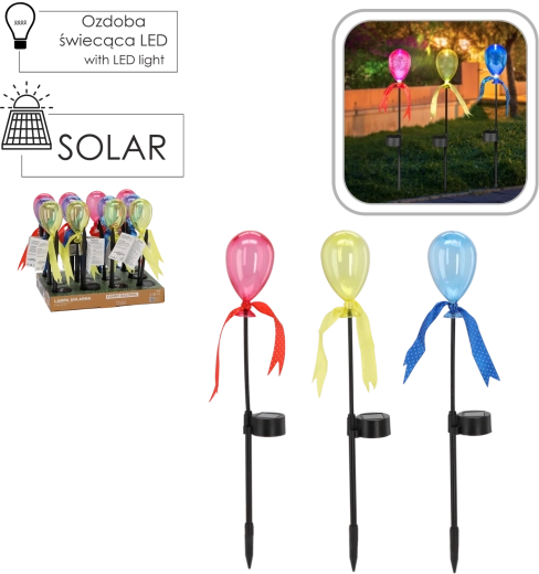 Solárna záhradná lampa balónik, mix farieb, 44 cm