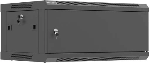 Nástenná racková skriňa 19" 4U 600 × 450 mm s kovovými dverami, čierna – LANBERG WF01 (flat pack)