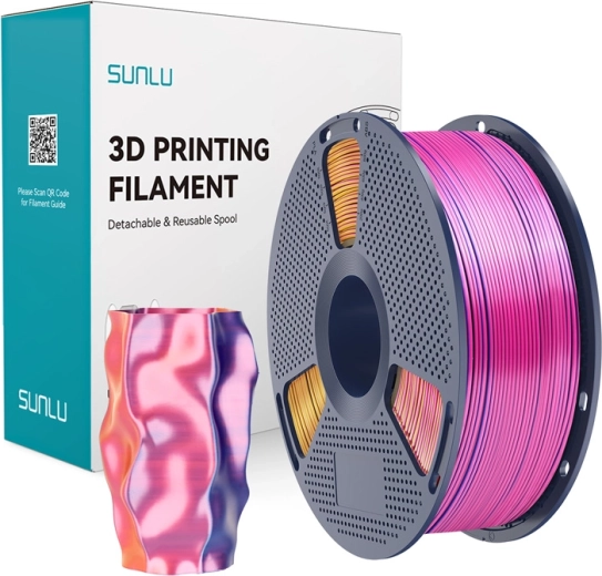 Sunlu PLA+ Silk trojfarebný filament červená–žltá–modrá