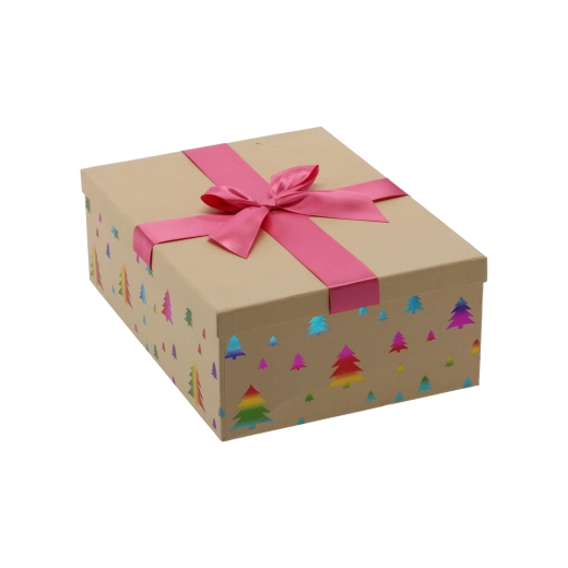 Vianočná darčeková krabička hnedá s ružovou mašľou 26,5 × 18 × 7 cm - 1 kus
