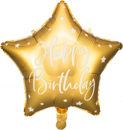 Fóliový balónik hviezda Happy Birthday 40 cm zlatý