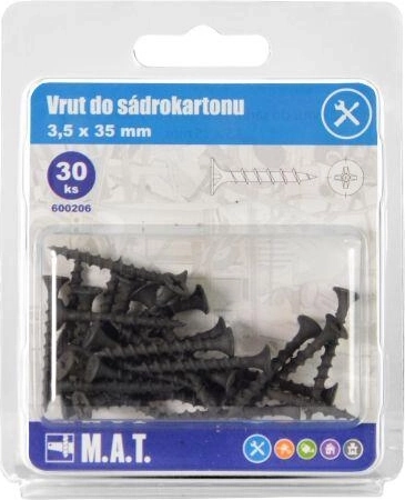 Skrutka do sadrokartónu 3,5 × 35 mm s hrubým závitom, fosfátovaná (30 ks)
