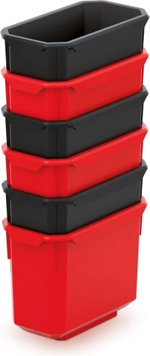 Sada 6 plastových úložných boxov KISTENBERG X Block 140 × 75 × 105 mm – čierno‑červená