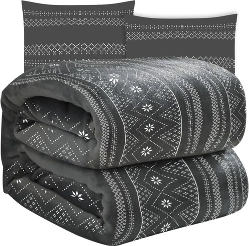 mäkká zimná deka s dvoma obliečkami na vankúš RUHHY, sivá 160 × 200 cm