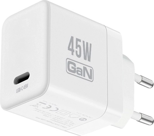 Crong ultra kompaktná GaN sieťová nabíjačka USB-C 45 W PD 3.0 s PPS biela