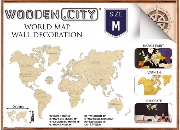 Drevená mapa sveta M 57 × 38 cm WOODEN CITY