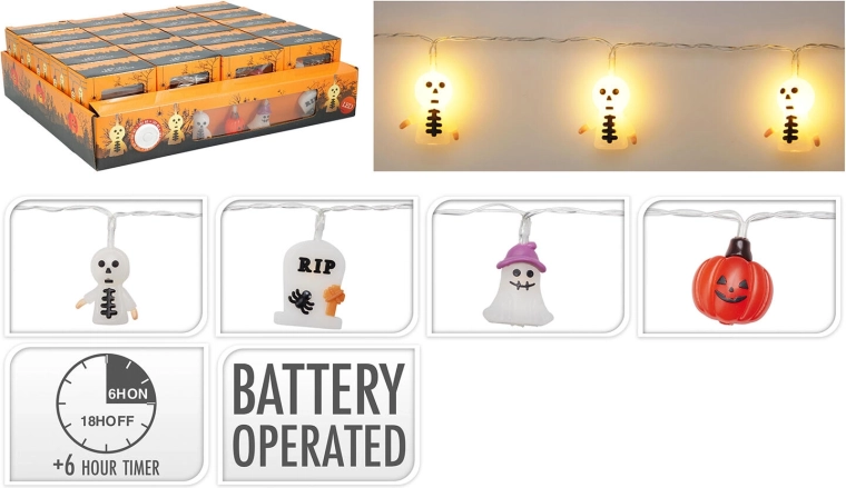 Halloween LED svetelná reťaz 1,65 m – teplá biela