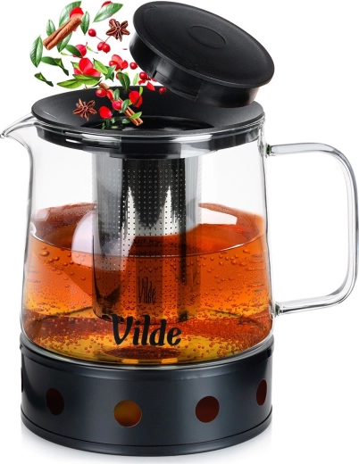 Sklenená kanvica s nerezovým sitkom a ohrievačom 1,5 l Vilde