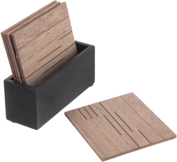 Drevené podtácky so stojanom Line (4 ks, 10 × 10 cm)