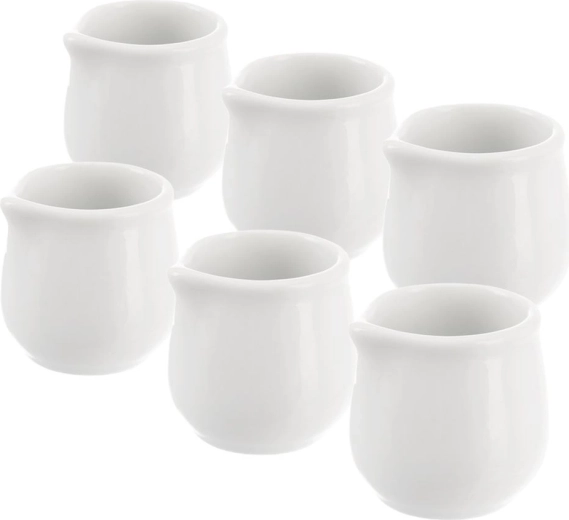 Porcelánové mini kanvičky na mlieko MONA, biela, 20 ml, sada 6 ks