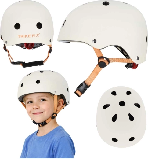 Trike Fix detská cyklistická prilba s LED, nastaviteľná, veľkosť S 48–54 cm, béžová