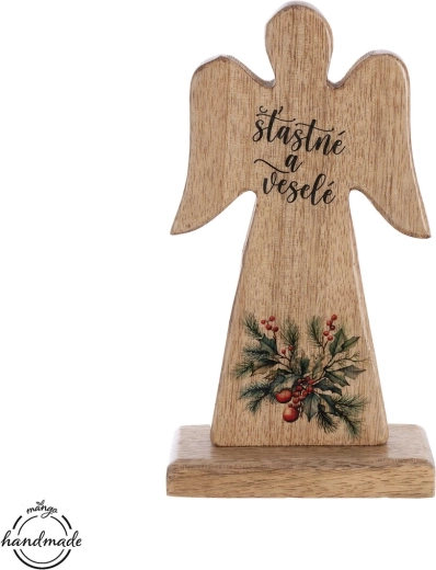Drevený anjel Mango „šťastné a veselé“ 20 cm - 1 kus