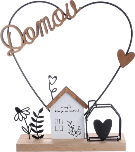 Drevno-kovový domček so srdcom a nápisom Domov
