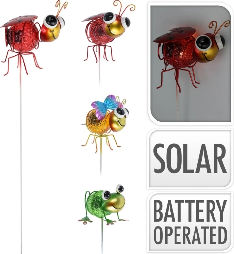 Solárny LED záhradný zápich Hmyz 60 cm, kov a plast