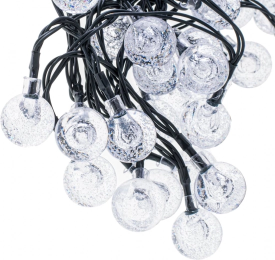 Solárny záhradný reťaz gule 7 m, 50 LED, studená biela