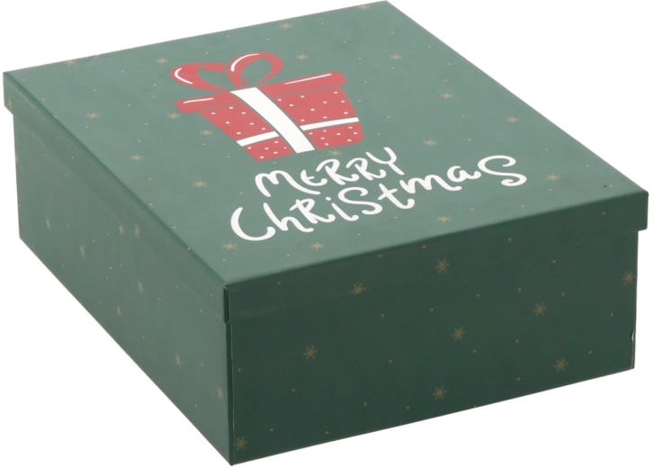 Vianočná darčeková krabička zelená s nápisom "Merry Christmas" 27 × 21 × 8,5 cm - 1 kus