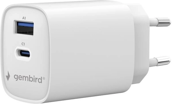Gembird univerzálna sieťová nabíjačka 45 W USB‑C + USB‑A (PD, QC 3.0) biela