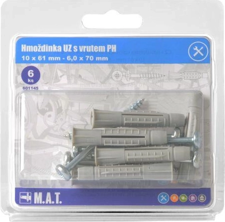 Hmoždinka uzlovacia s vrutom 10 mm, sada 6 ks