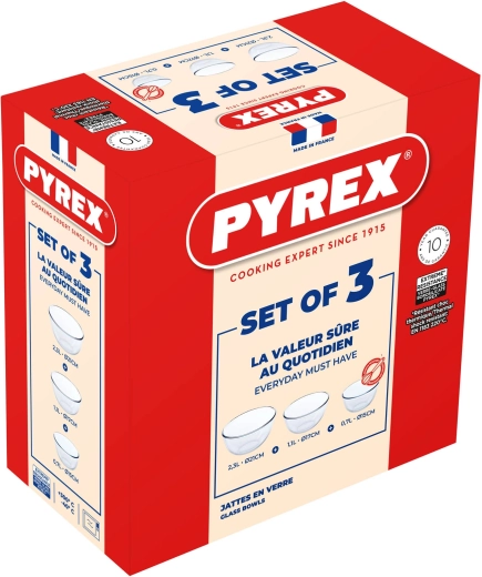 Sada sklenených misiek PYREX 3 ks 0,7 l + 1,1 l + 2,3 l