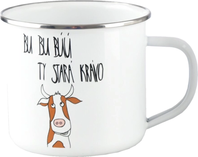 Biely smaltovaný plecháčik „Bu, bu…“ 500 ml