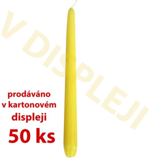 Kónické parafínové sviečky žlté 18,5 × 2,3 cm – balenie 50 ks