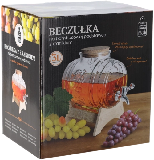 Beczułka Winogrono – dávkovač nápojov 3 l s kohútikom a bambusovým stojanom
