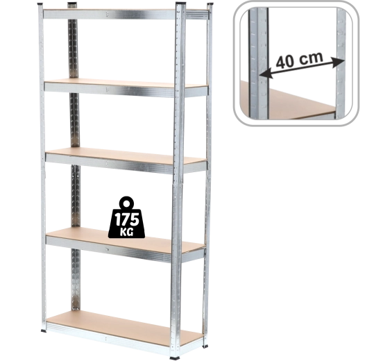 Päťposchodový kovový regál 220 × 90 × 40 cm, nosnosť police 175 kg