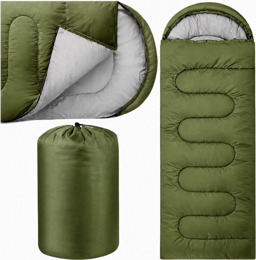 Turistický spacák múmia 2v1 s kapucňou 210 × 70 cm, zelený