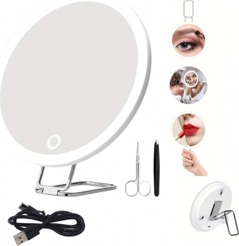 Zväčšovacie make-up zrkadlo 30× s LED osvetlením a príslušenstvom