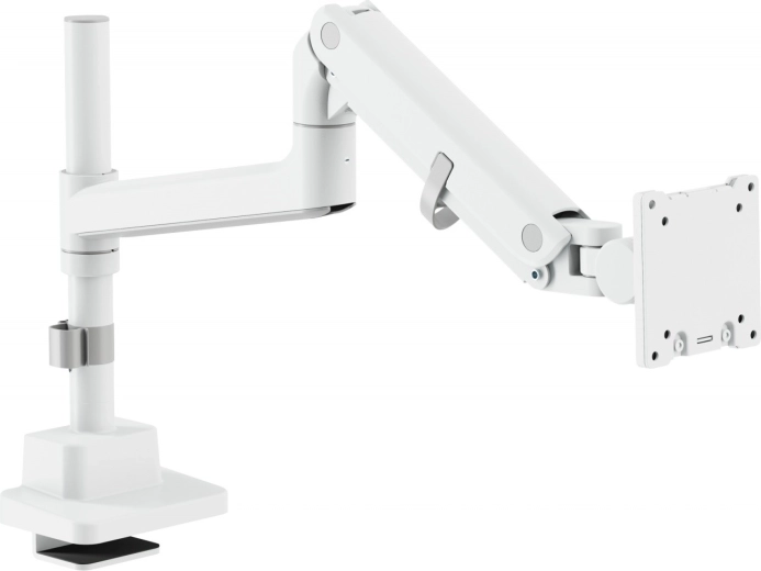 Biele plynové rameno na monitor so stolovou svorkou, 57" / 27 kg, VESA 75x75 a 100x100