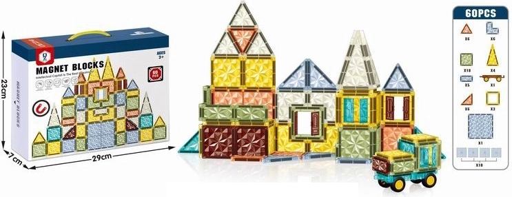 Magnetická 3D stavebnica pre deti – 60 dielikov