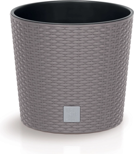 Kvetináč s ratanovým vzhľadom s vložkou 20 cm, mocca