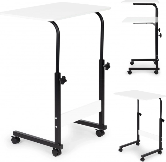 Mobilný stolík na notebook na kolieskach - biely