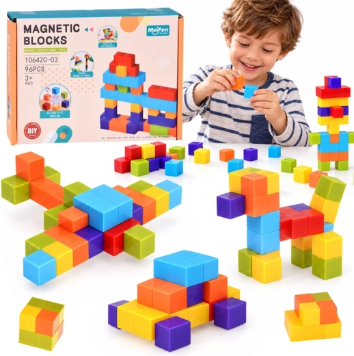 Magnetické stavebnice – farebné konštrukčné kocky 96 dielikov