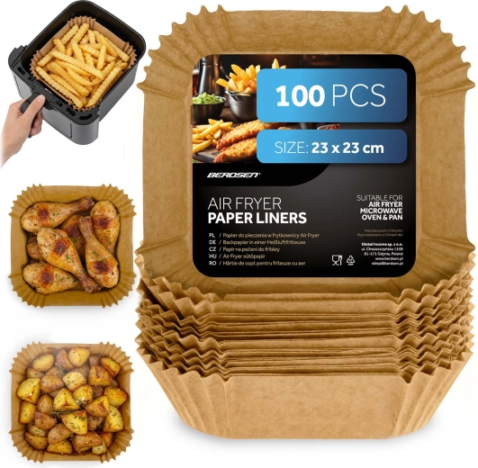 Papierové vložky do horúcovzdušnej fritézy 23 × 23 cm – 100 ks Berdsen