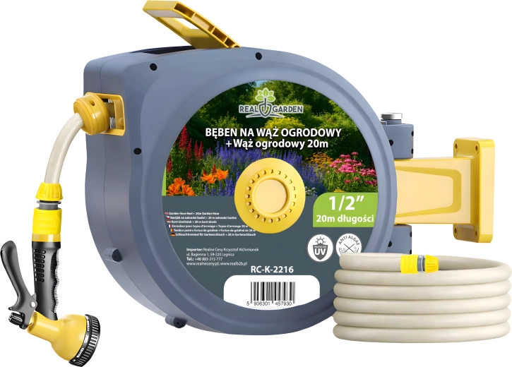 Nástenný automatický navijak na záhradnú hadicu 1/2", 20 m – sada