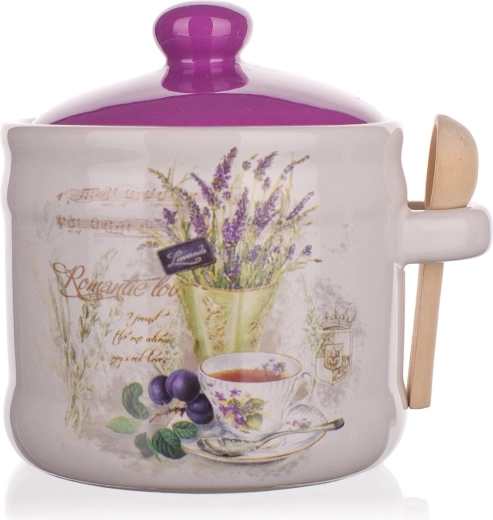 Keramická dóza na potraviny 400 ml LAVENDER s drevenou lyžičkou