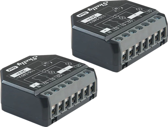 Sada 2 ovládačov shelly 2pm gen4 zigbee/matter pro rolety a spotrebiče