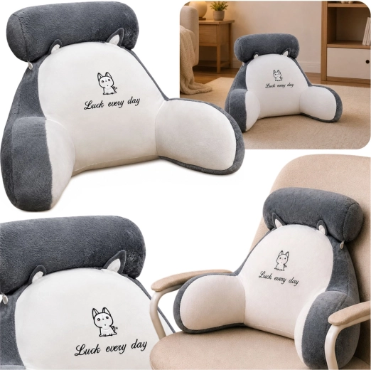 Ergonomický sedací vankúš s opierkou chrbta a podrúčkami Luck every day, bielo-sivý 60 × 40 cm
