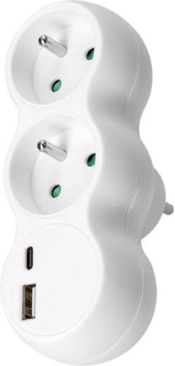 Solight rozbočka do zásuvky s USB-A a USB-C rýchlonabíjačkou 20 W PD, biela