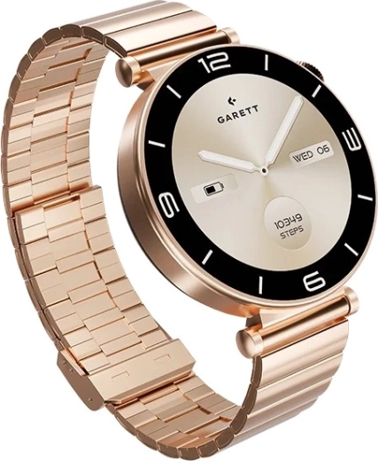 Smartwatch Garett Rose ružovo-zlatý s oceľovým remienkom