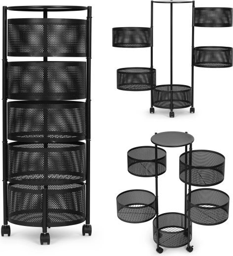 Kuchynský policový organizér s otočnými policami, 5 úrovní, kov, ModernHome